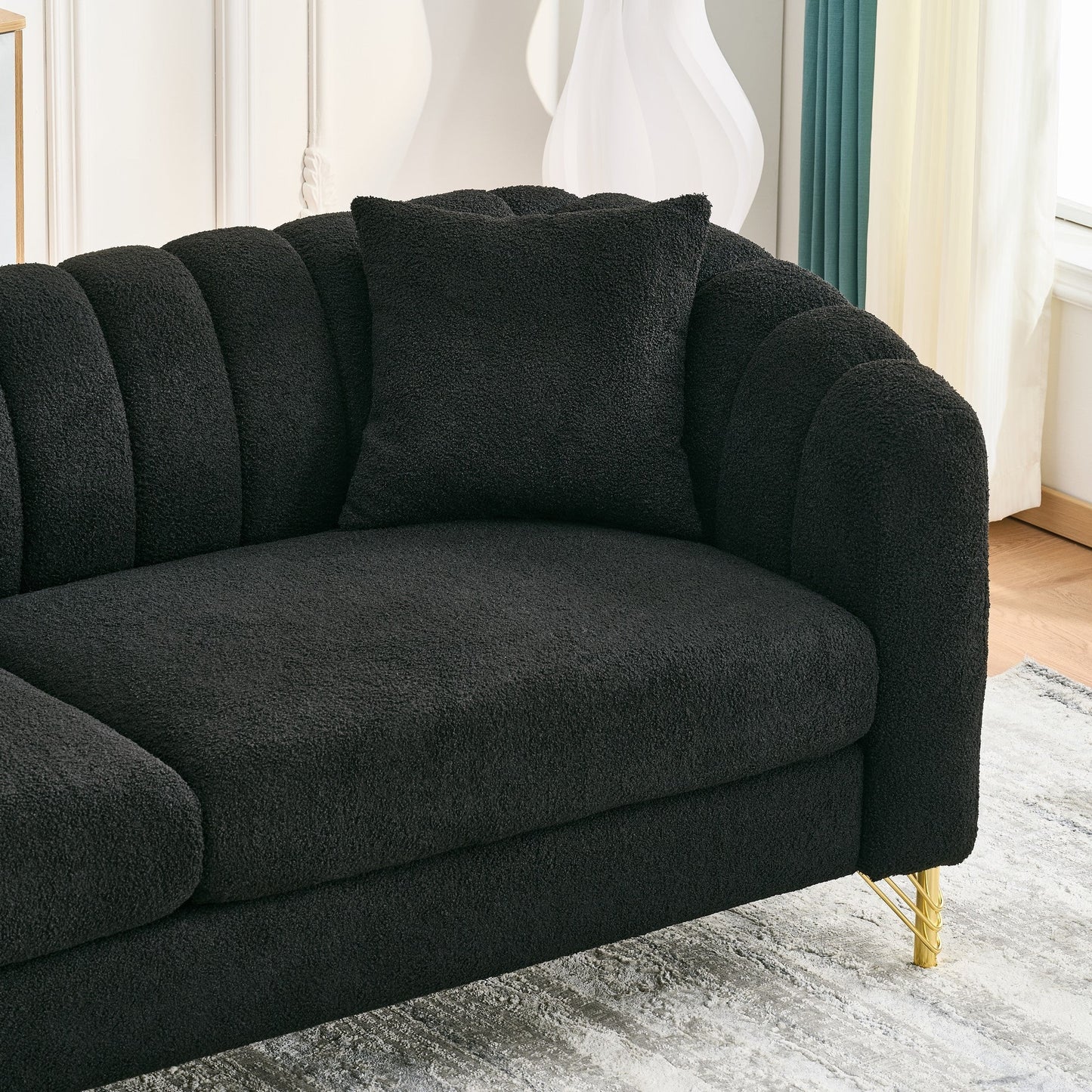Loveseat Modern Chenille Black Gold Metal Legs 2 Seat 63 In 500 LB