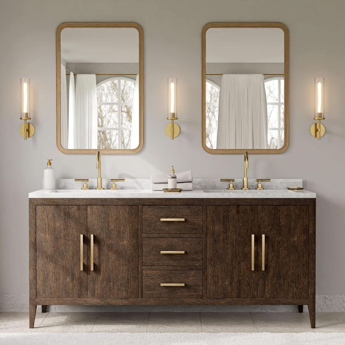 Wood Framed Bathroom Mirror 24x36 Inch Wall Mounted