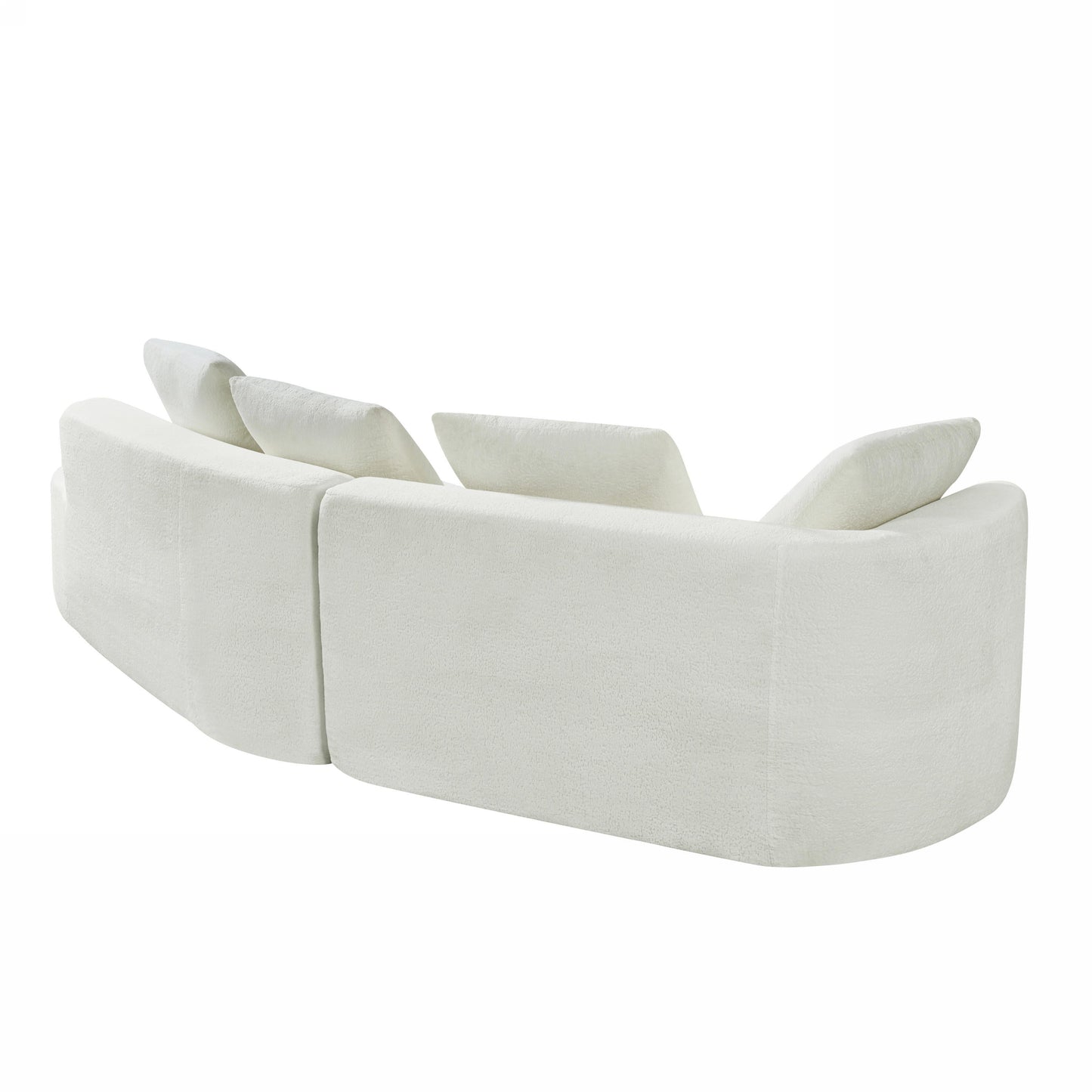 Sectional Sofa Curved Pearl Polyester Beige 3 Seat Right Chaise 116 In