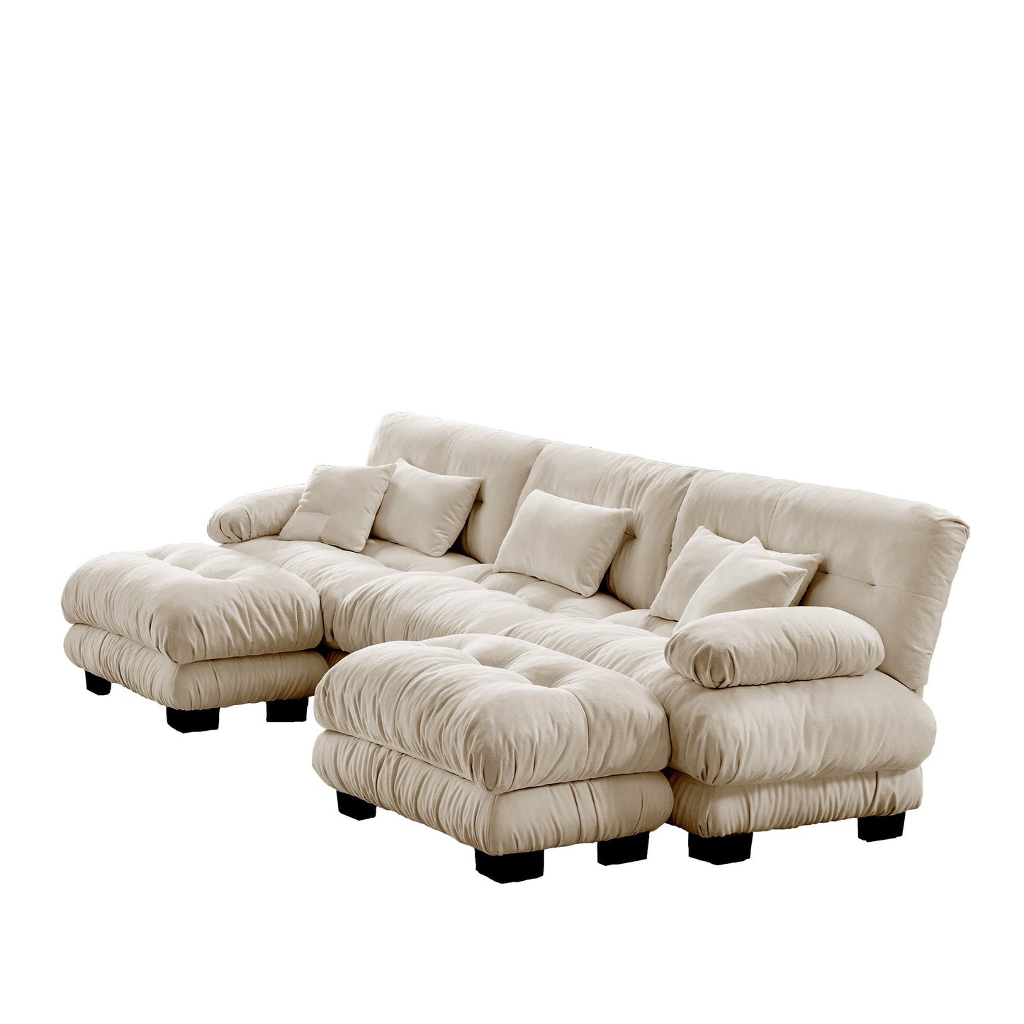 Sectional Sofa U-Shape Chenille Light Coffee 3 Seat 2 Ottomans