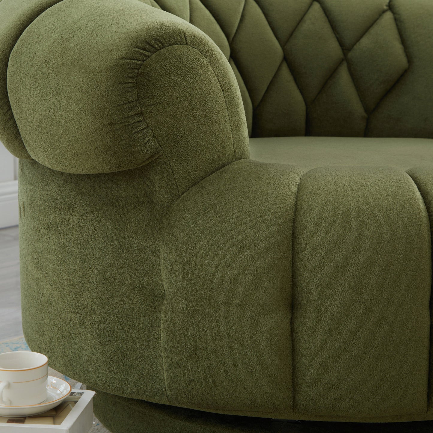Swivel Accent Chair 360 Degree Chenille Green Oversized Round 45.9x42.7 In