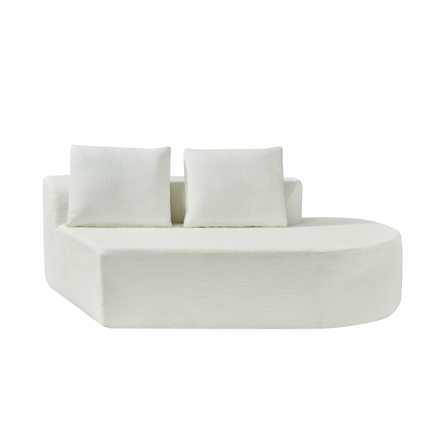 Sectional Sofa Curved Pearl Polyester Beige 3 Seat Right Chaise 116 In