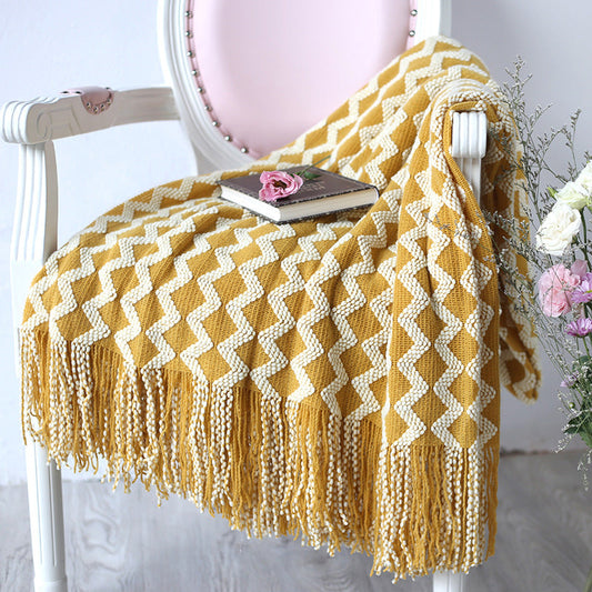 Geometric Knitted Chenille Throw Blanket