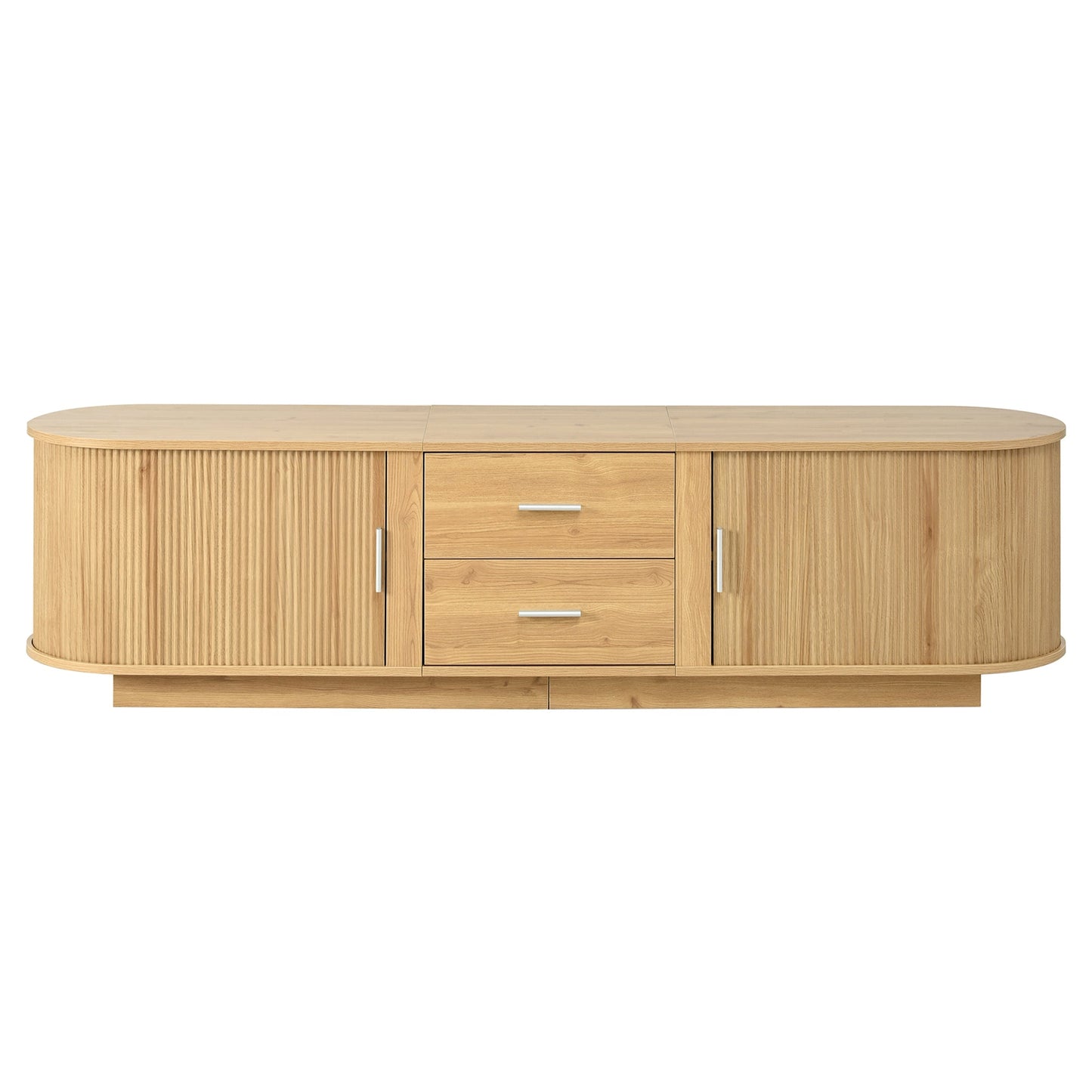 TV Stand American Style Acacia MDF Sliding Door Rounded Corners Fits 75 In TV