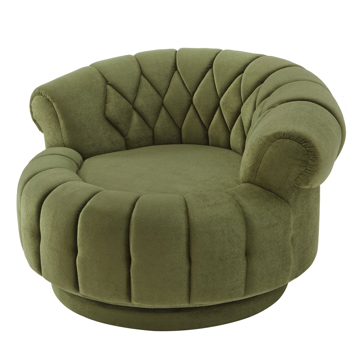 Swivel Accent Chair 360 Degree Chenille Green Oversized Round 45.9x42.7 In