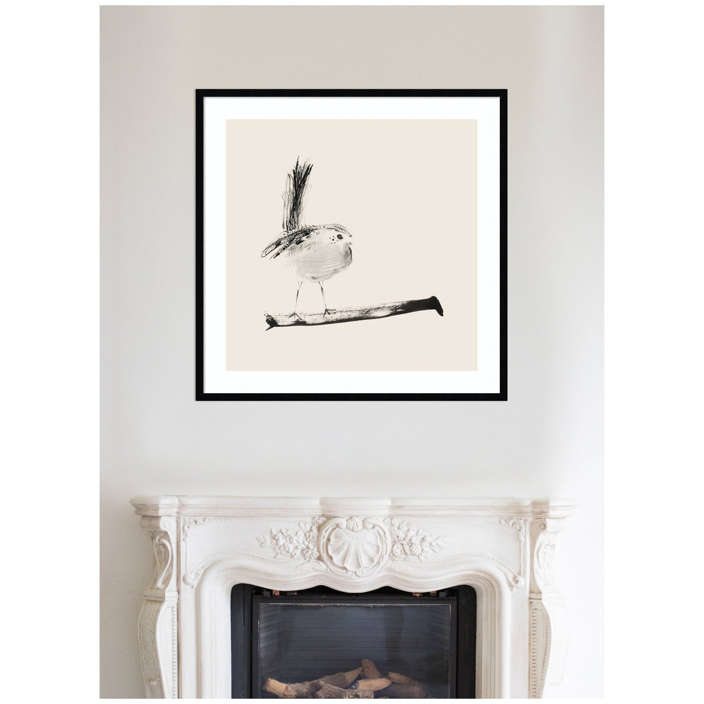 Sketched Bird On Branch by Danushka Abeygoda Framed Wall Art Print
