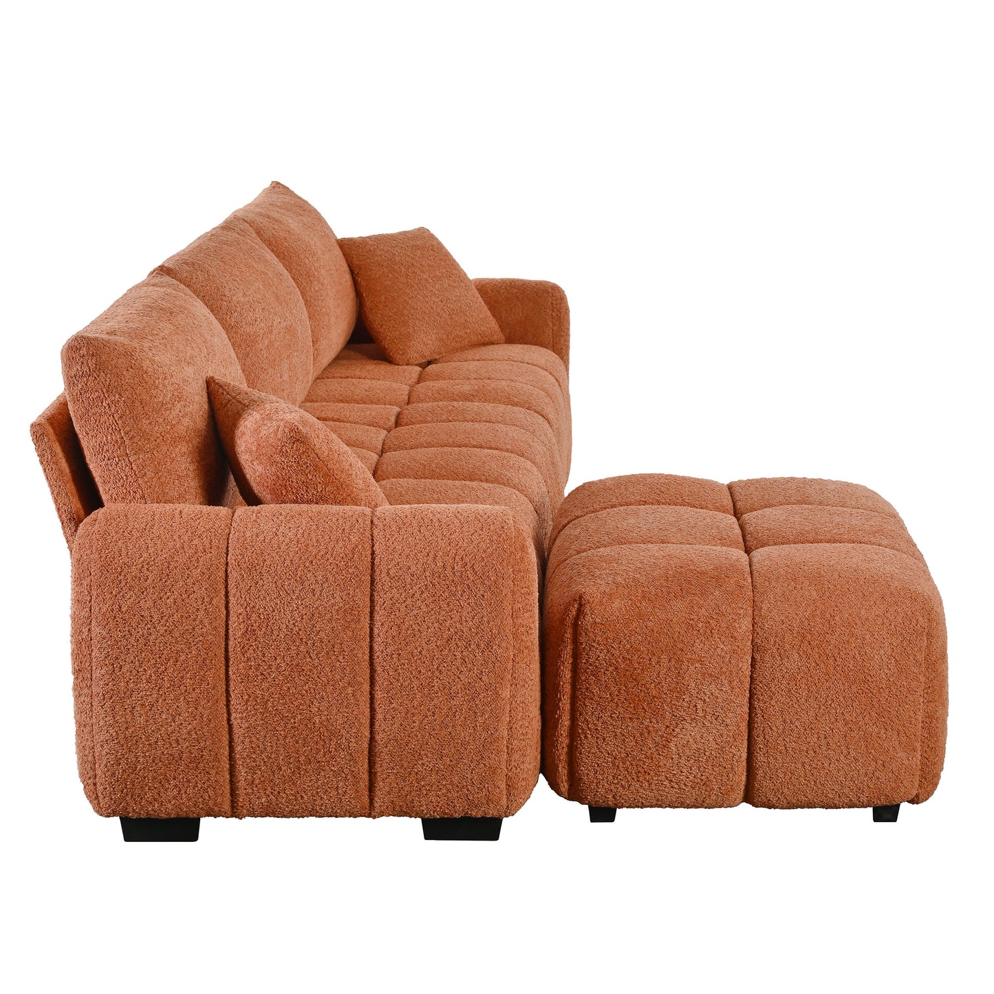 Sectional Sofa L-Shape Boucle Orange 4 Seat Ottoman 110 In