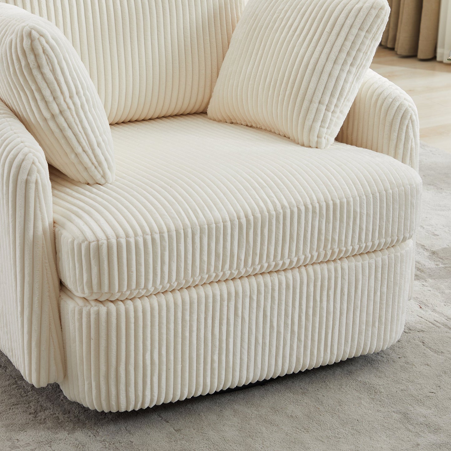 Accent Chair Swivel Round Oversized Corduroy Ivory 360 Degree 3 Pillows 40 In