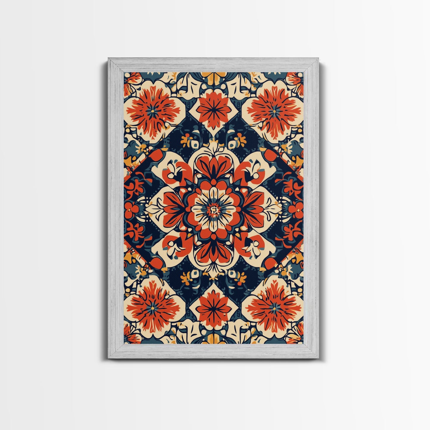 Floral Pattern Wall Art, Mexican Tile Pattern Framed Canvas Print, Chicano Art, Textile Inspired Wall Art, Southwestern Pueblo Style Art