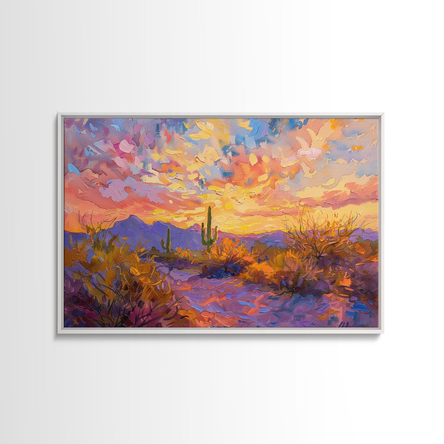 Saguaro Cactus Pop Art Oil Painting Canvas Print, Sedona Arizona, Grand Canyon Painting, Desert Landscape, Southwestern Decor, Kitsch Art