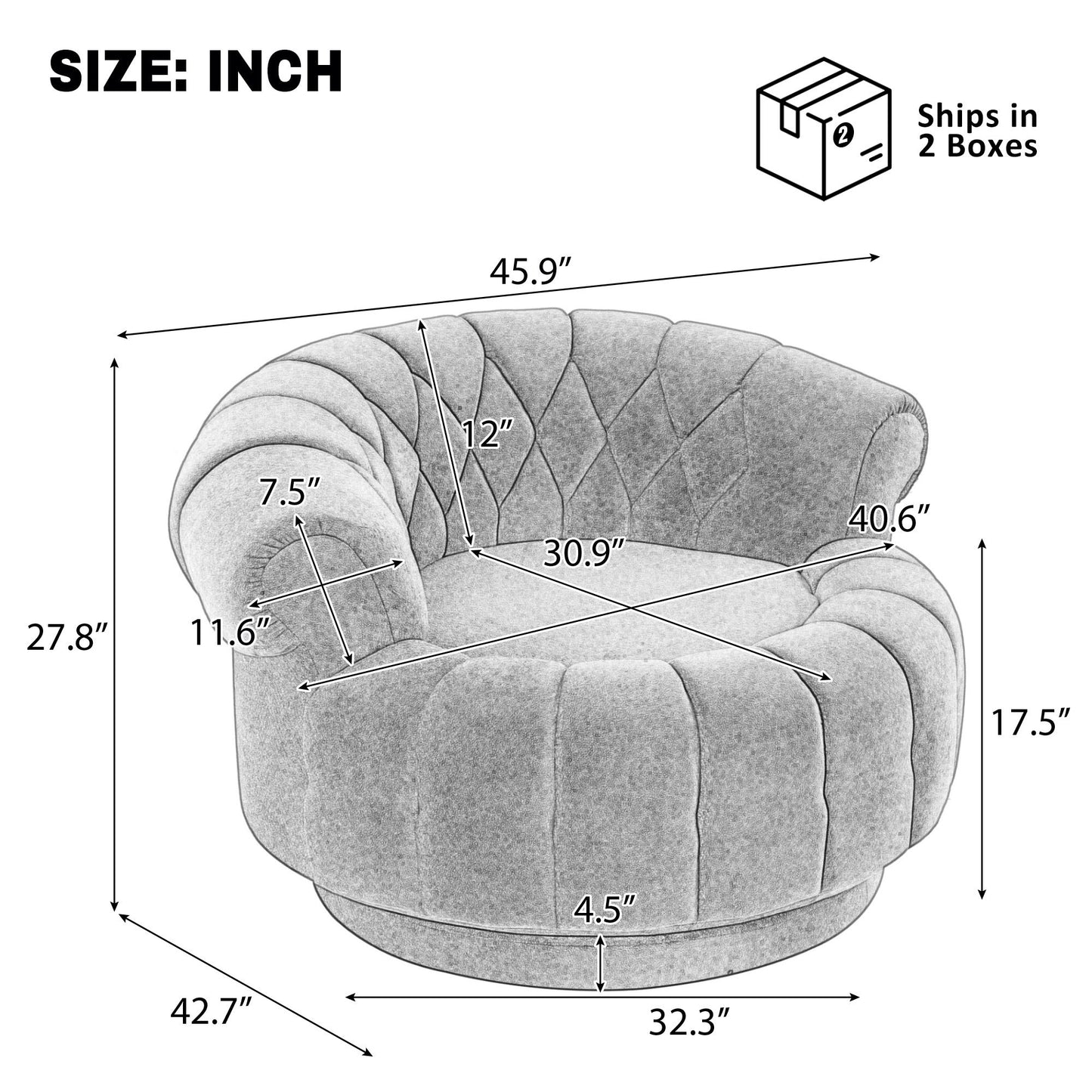 Swivel Accent Chair 360 Degree Chenille Green Oversized Round 45.9x42.7 In