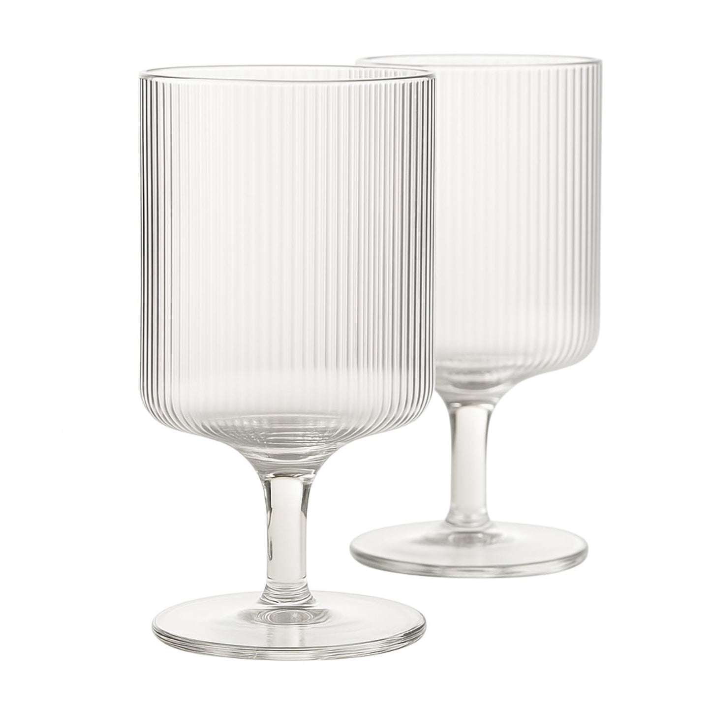 Khen Textured Clear Glass Ribbed Modern Elegant Wine Goblets | Set of 2