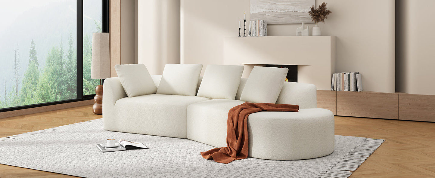Sectional Sofa Curved Pearl Polyester Beige 3 Seat Right Chaise 116 In