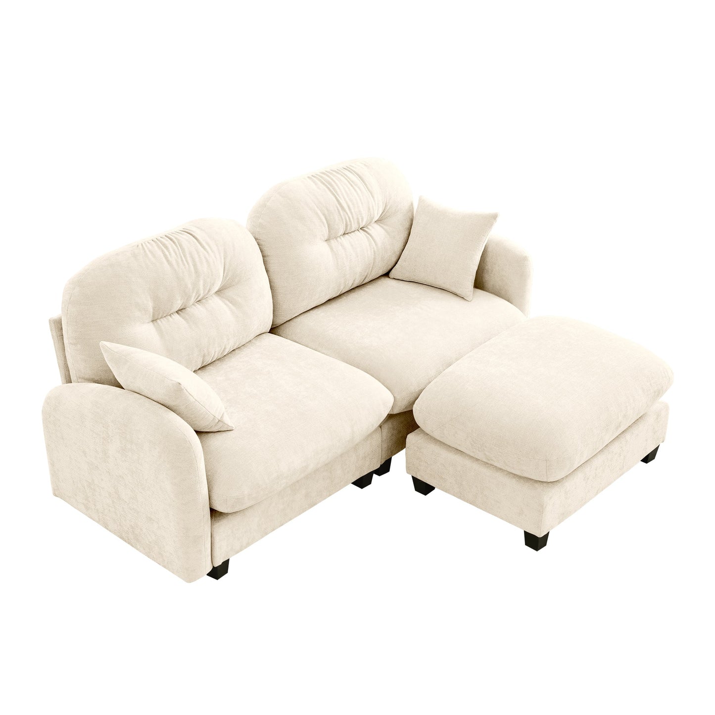 Sectional Sofa L-Shape Modular Chenille Beige Cloud Style with Ottoman