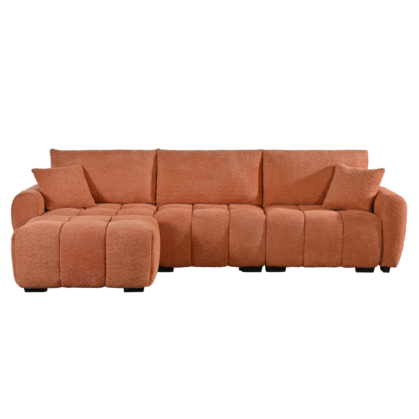 Sectional Sofa L-Shape Boucle Orange 4 Seat Ottoman 110 In