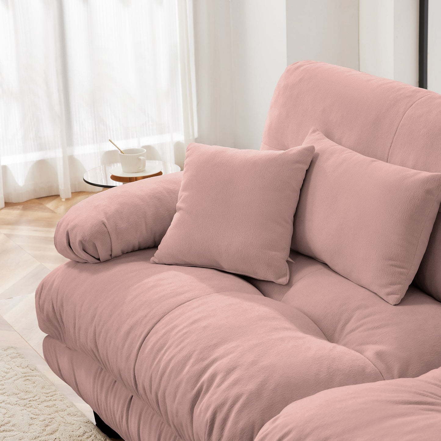 Sectional Sofa Cloud Curved Chenille Pink 2 Seat Convertible Ottoman