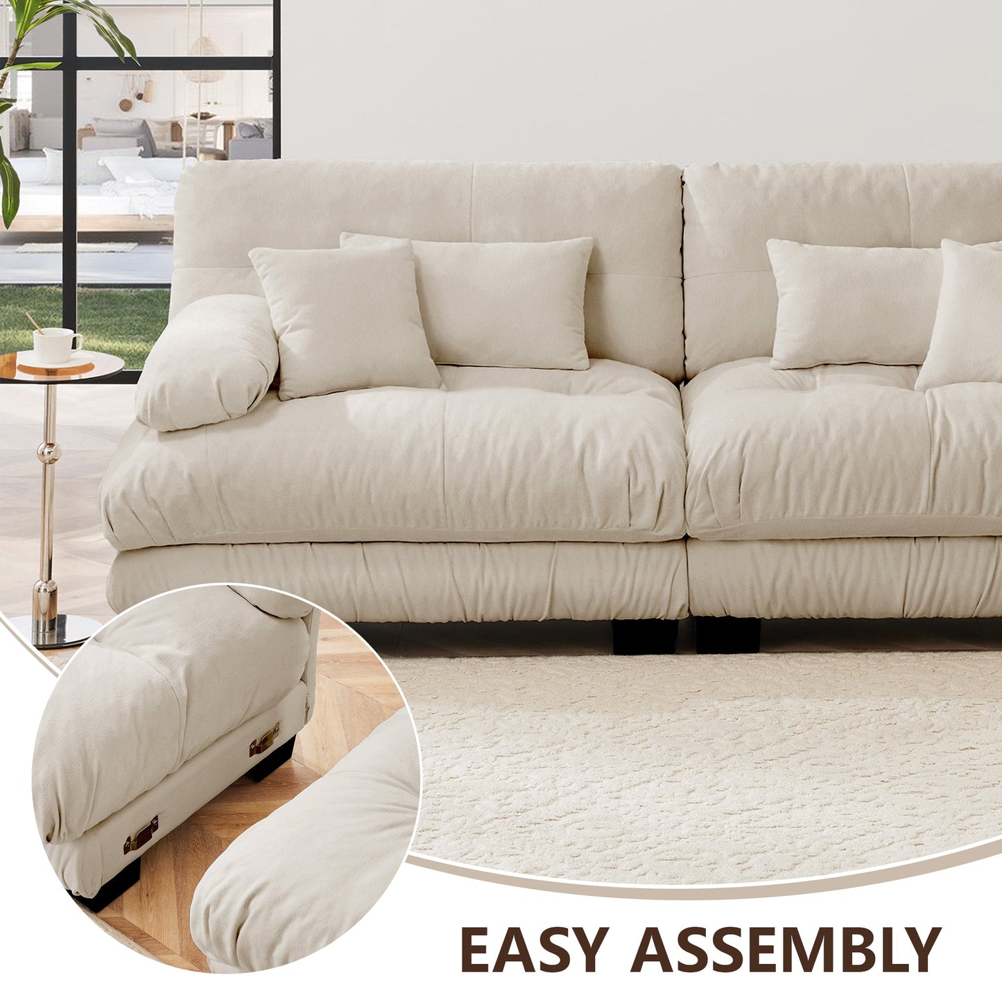 Sectional Sofa U-Shape Chenille Light Coffee 3 Seat 2 Ottomans