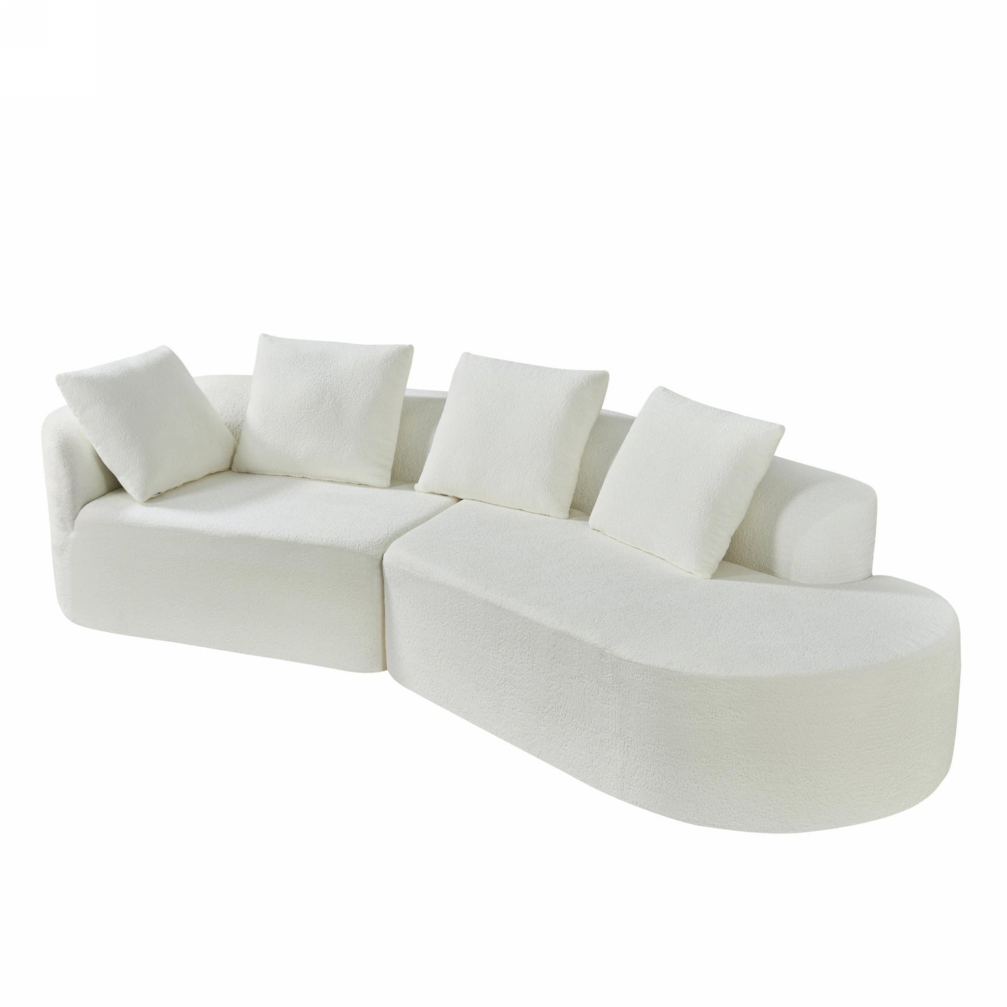 Sectional Sofa Curved Pearl Polyester Beige 3 Seat Right Chaise 116 In