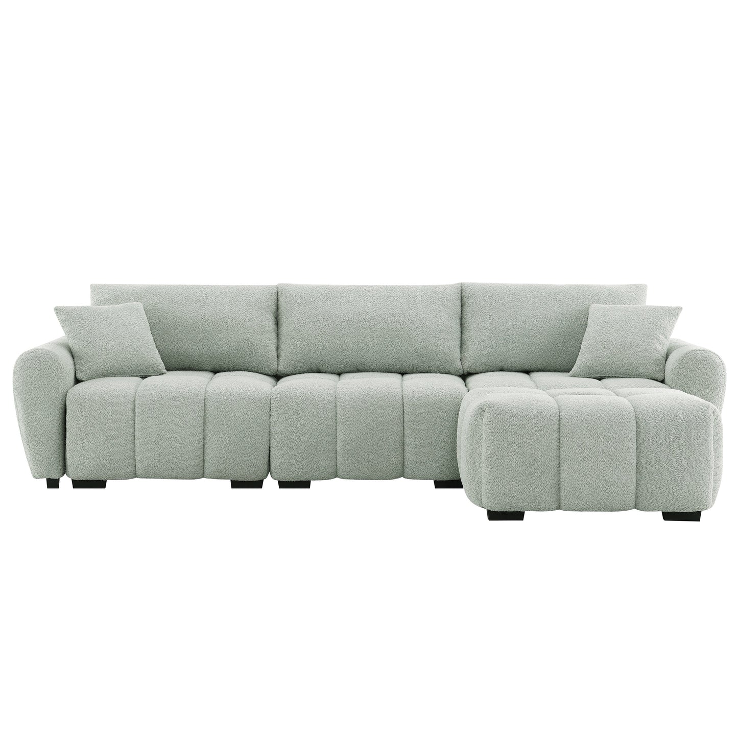 Sectional Sofa L-Shape Boucle Light Green 4 Seat Ottoman 110 In