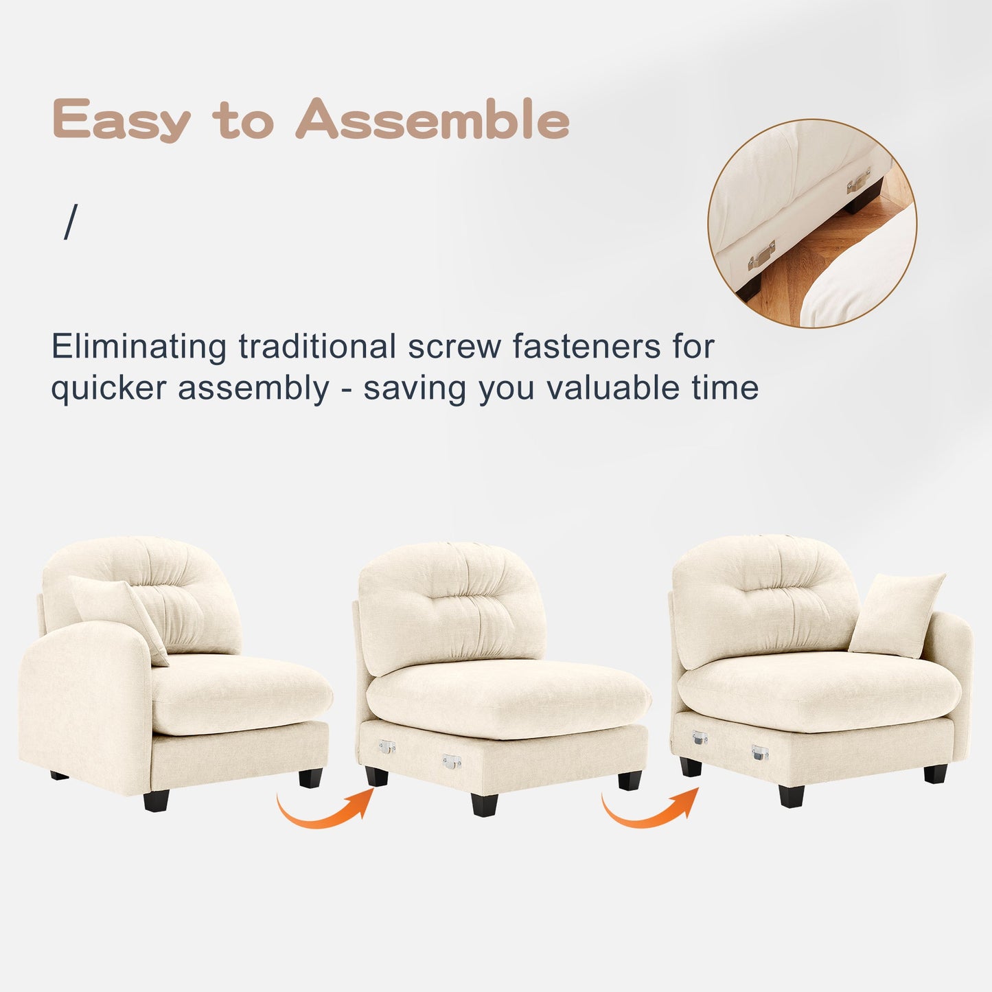 Sectional Sofa L-Shape Modular Chenille Beige Cloud Style with Ottoman