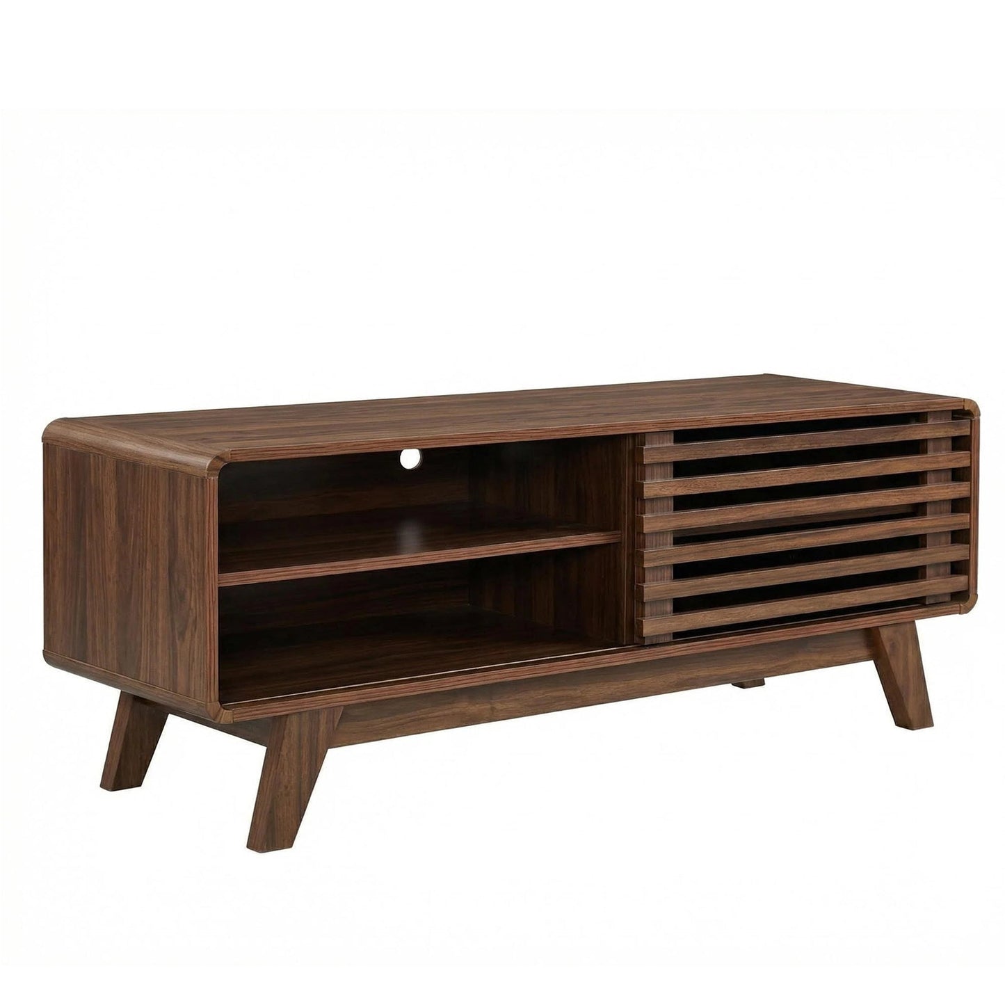 TV Stand Walnut MDF Slatted Sliding Door Fits 50 In TV Cable Management