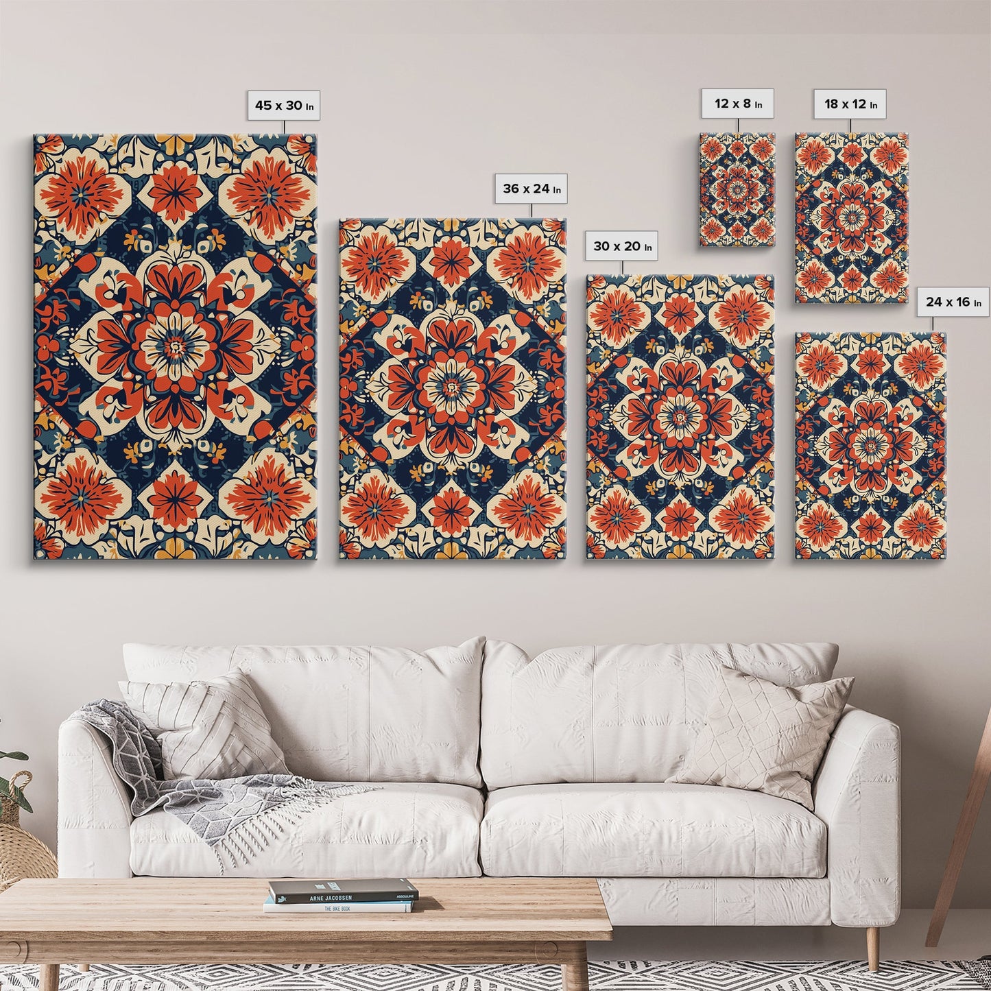 Floral Pattern Wall Art, Mexican Tile Pattern Framed Canvas Print, Chicano Art, Textile Inspired Wall Art, Southwestern Pueblo Style Art