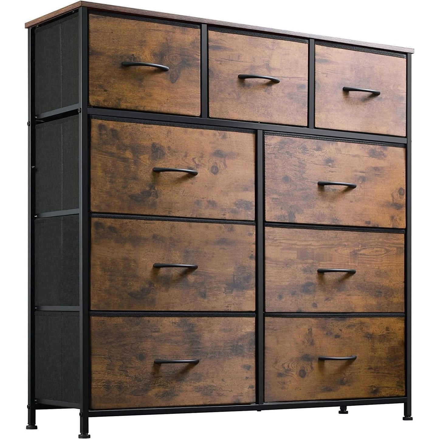 Dark Grey Chest Of Drawers With Wood Top For Bedroom Storage