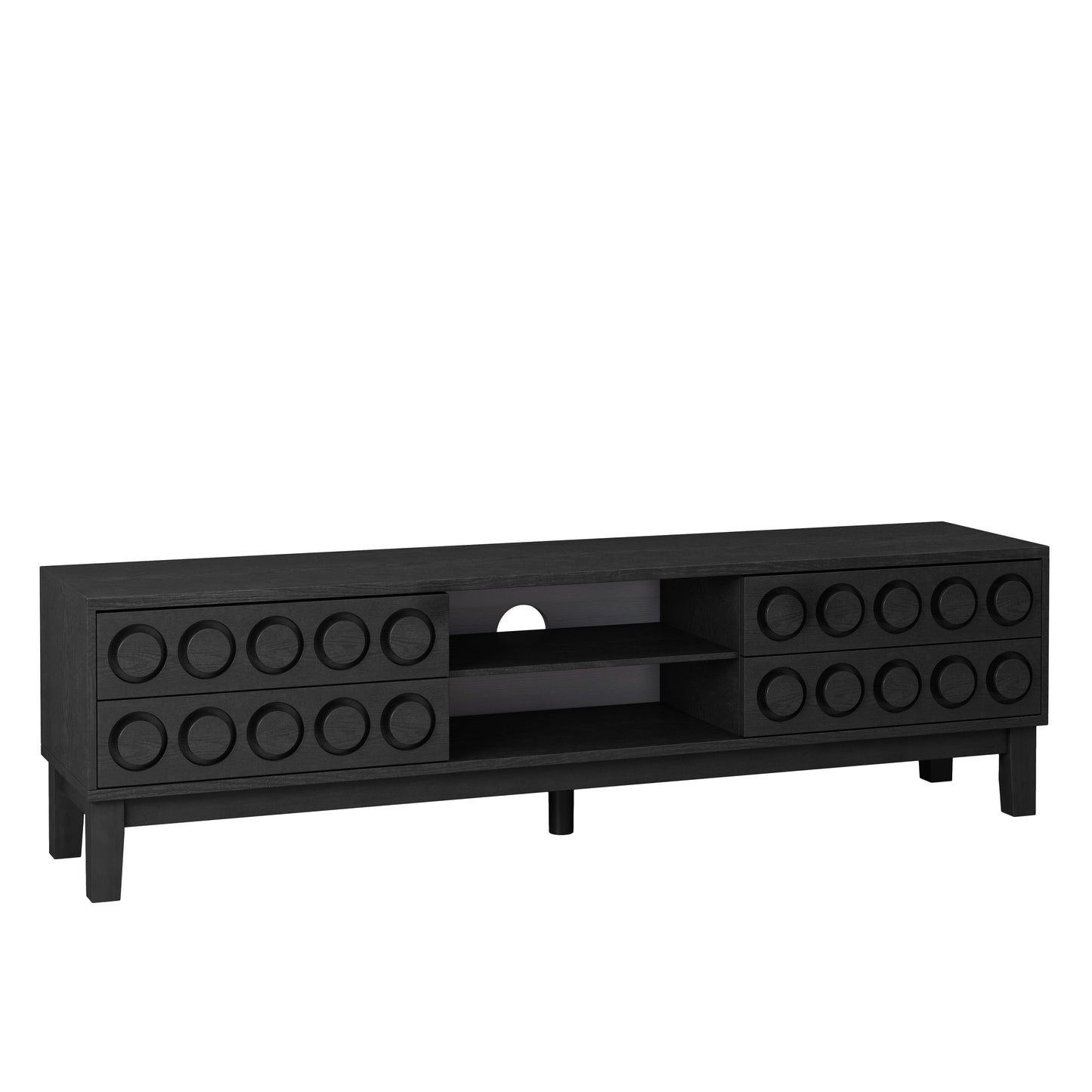 TV Stand Mid-Century Modern Solid Wood Gray Black 4-Drawer Fits 70 In TV
