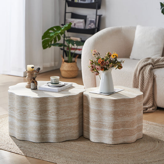 Set of 2 Round Coffee Side Tables, Faux Mars Pattern, Minimalist, Living Room