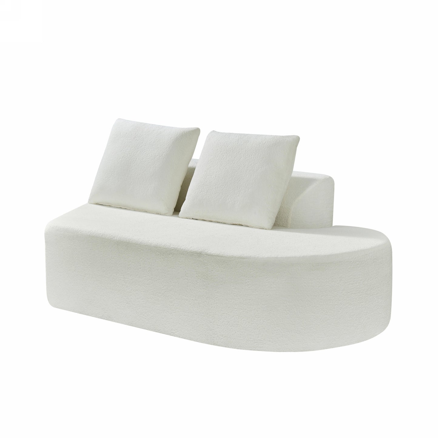 Sectional Sofa Curved Pearl Polyester Beige 3 Seat Right Chaise 116 In