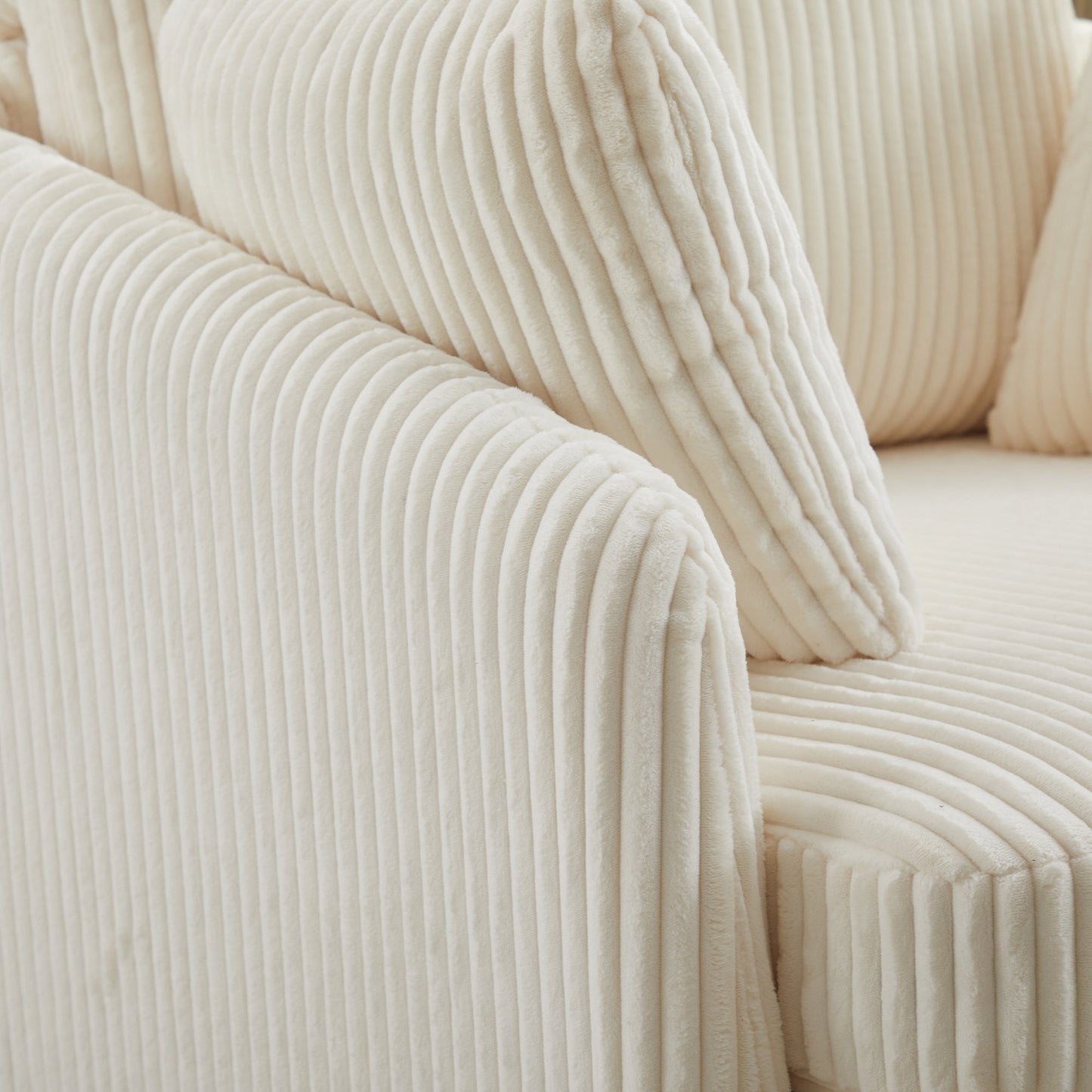 Accent Chair Swivel Round Oversized Corduroy Ivory 360 Degree 3 Pillows 40 In