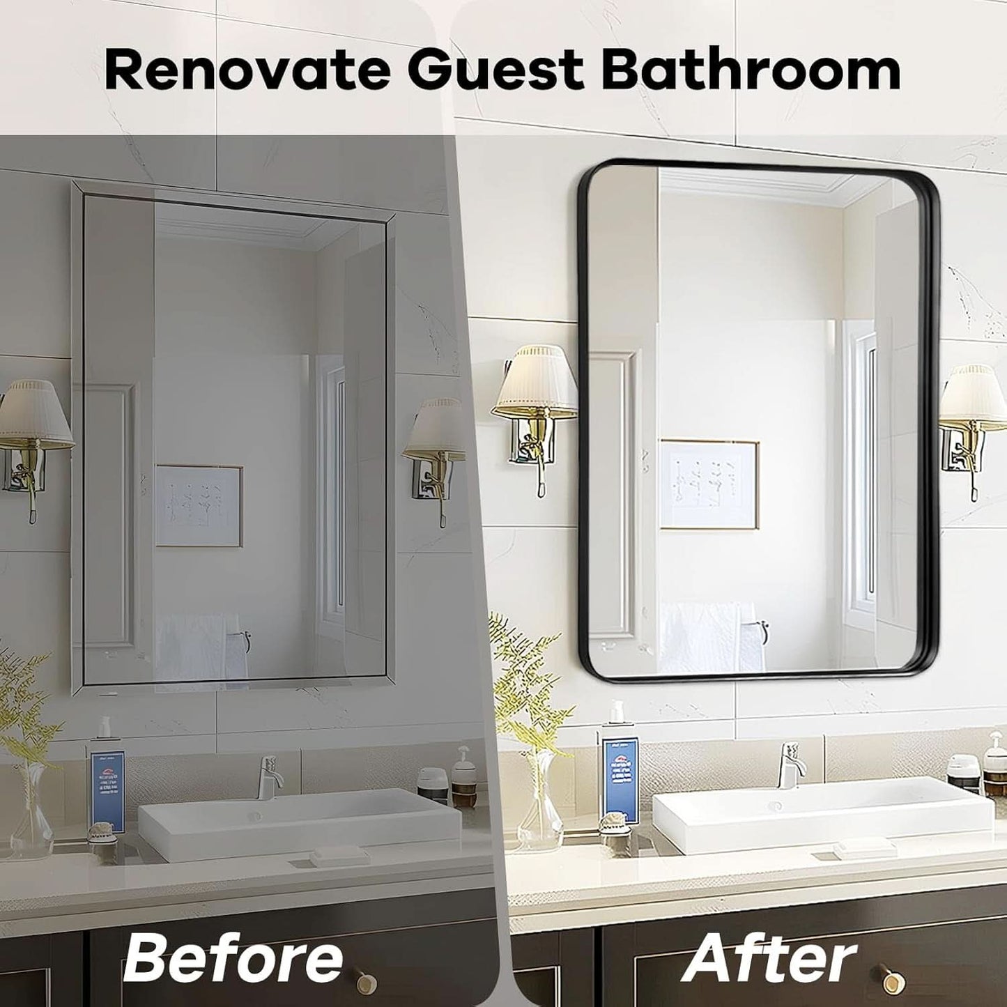 Black 40x30 Inch Metal Framed Rectangular Bathroom Mirror