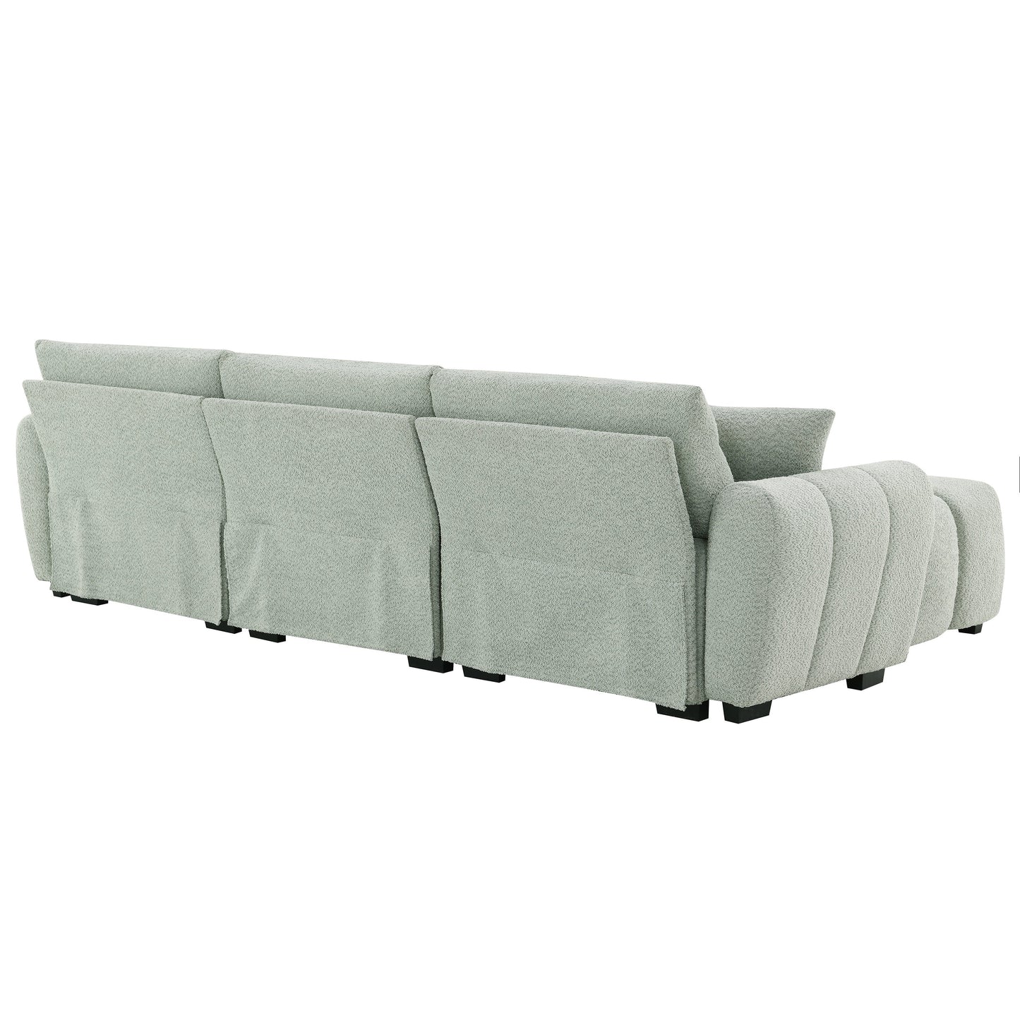 Sectional Sofa L-Shape Boucle Light Green 4 Seat Ottoman 110 In