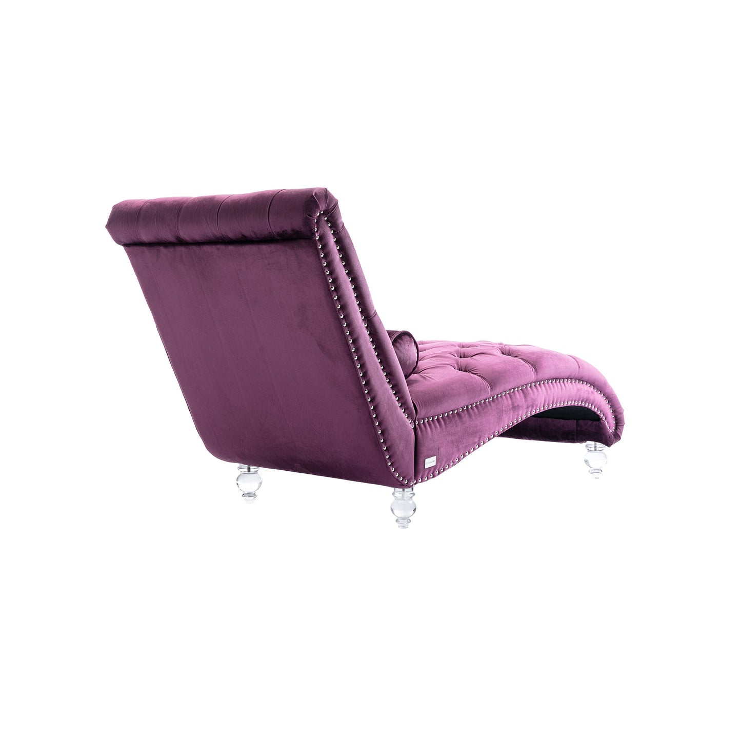 Velvet Chaise Lounge Indoor, Button-Tufted with Pillow, Purple, Bedroom