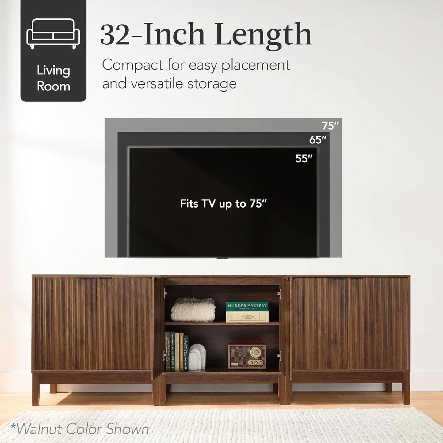 Black Two Door Modern Entryway Storage Cabinet Reeded Doors