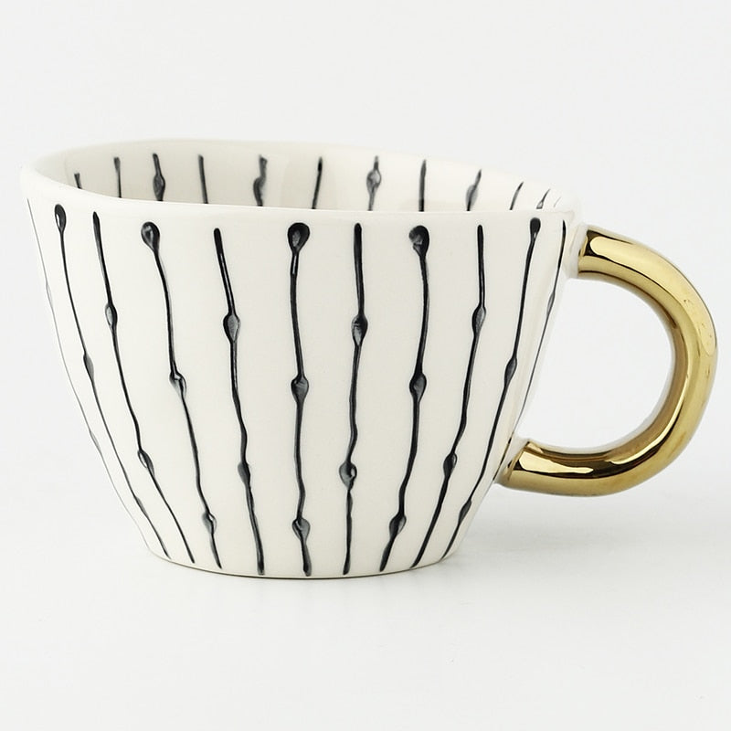 Lechsi Hand Painted Gold Handle Ceramic Mugs