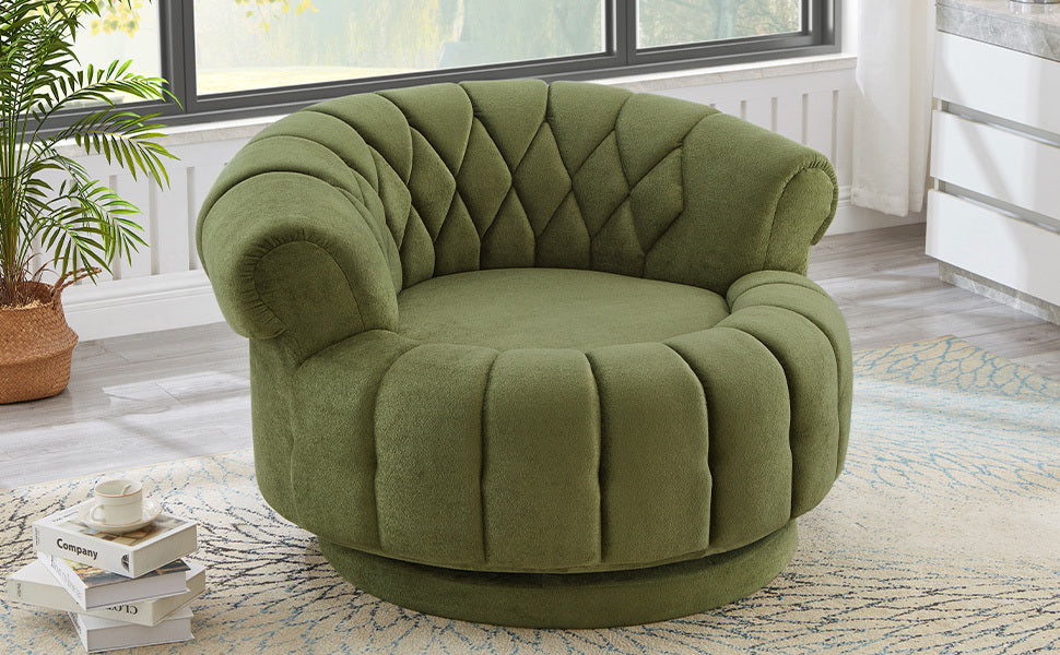 Swivel Accent Chair 360 Degree Chenille Green Oversized Round 45.9x42.7 In
