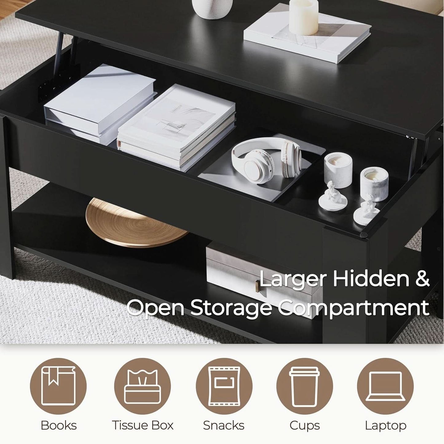 Lift Top Coffee Table With Hidden Compartment 47.5 Inch