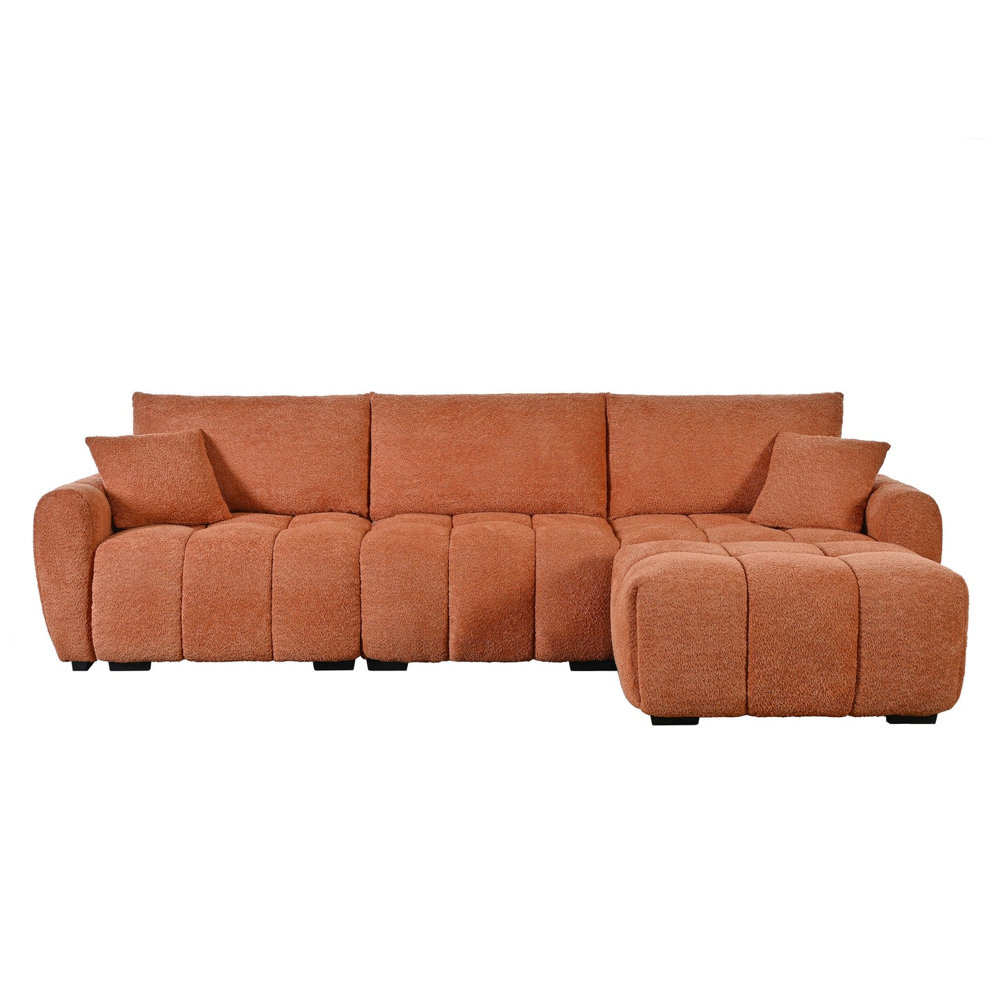 Sectional Sofa L-Shape Boucle Orange 4 Seat Ottoman 110 In