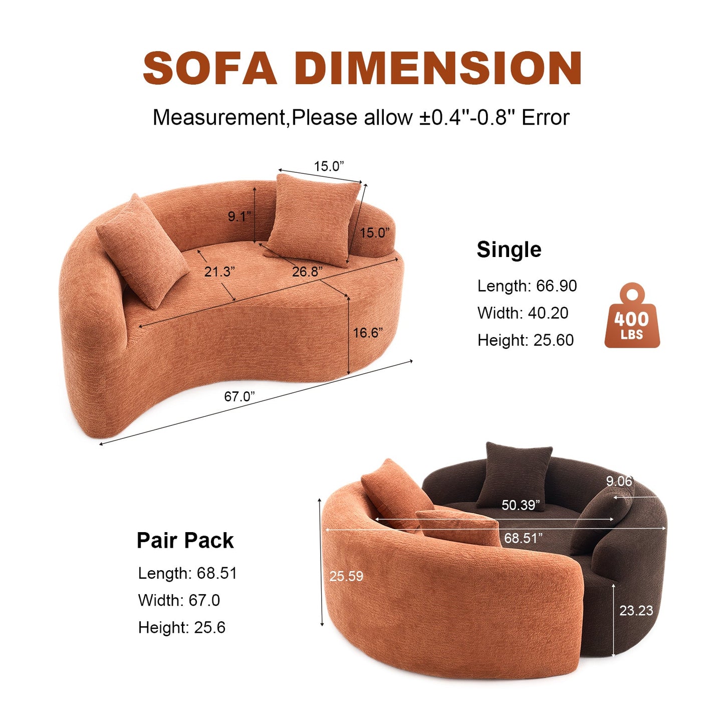 Loveseat S-Curve Chenille Coral 2 Seat Compact 66 In
