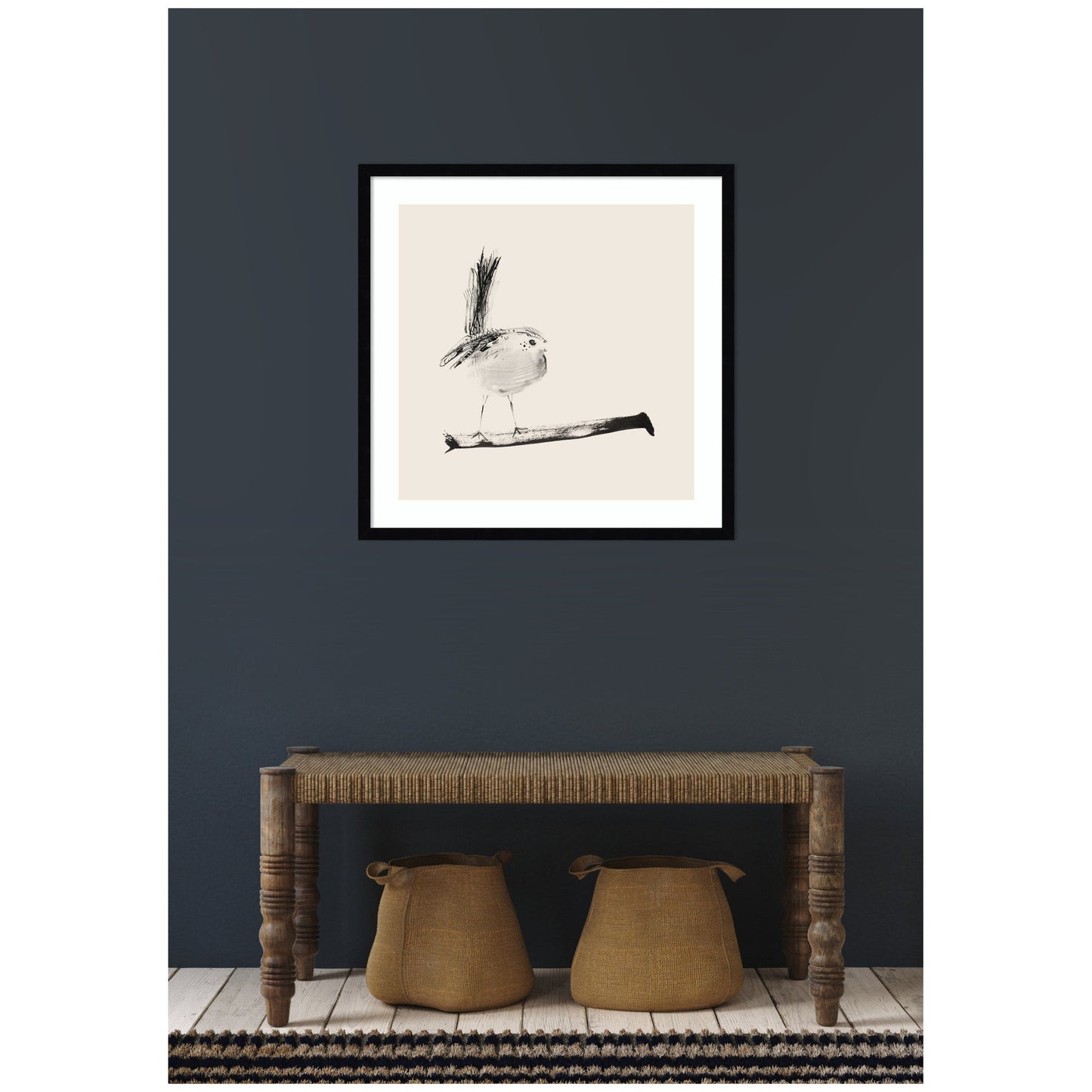 Sketched Bird On Branch by Danushka Abeygoda Framed Wall Art Print