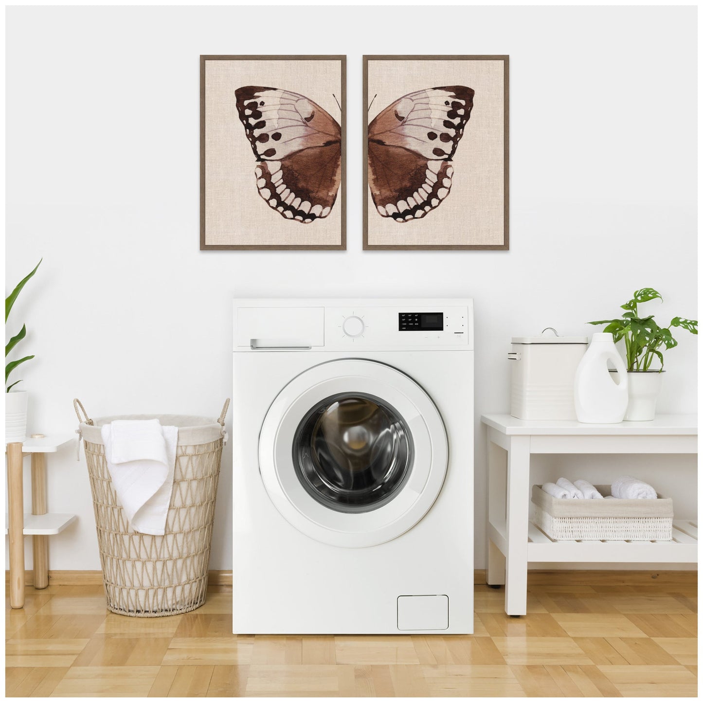 Sylvie Retro Butterfly Watercolor - 2 Piece Framed Canvas Art Set by The Creative Bunch Studio