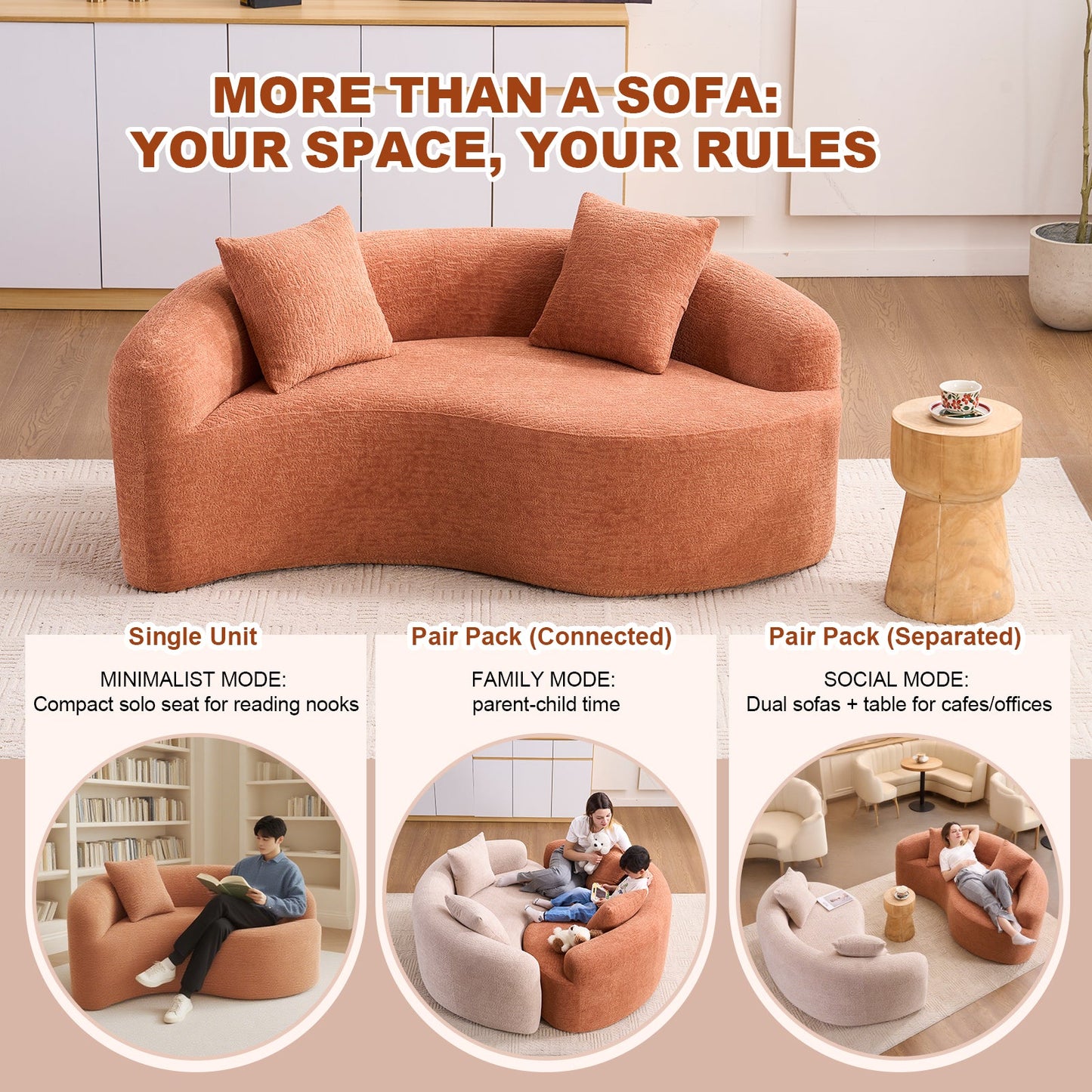 Loveseat S-Curve Chenille Coral 2 Seat Compact 66 In