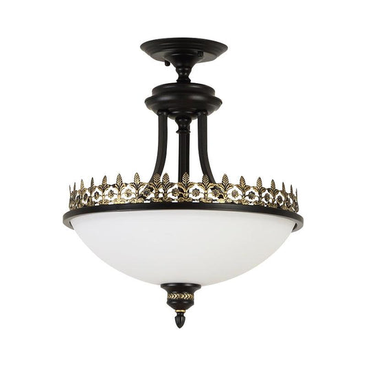 Black Vintage Bowl Frosted Glass Ceiling Light 16.9"