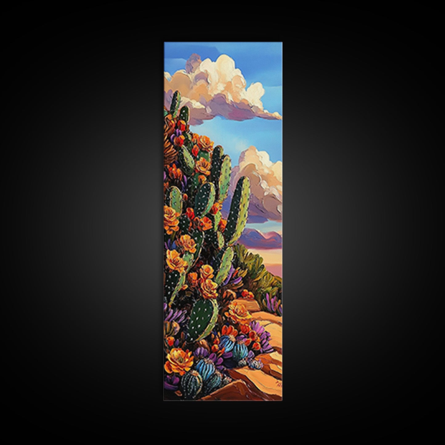 Blooming Cactus Art Framed Canvas Print Desert Floral Wall Art, Botanical Prints, Southwest Wall Art, Nature Art, Tall Narrow Art