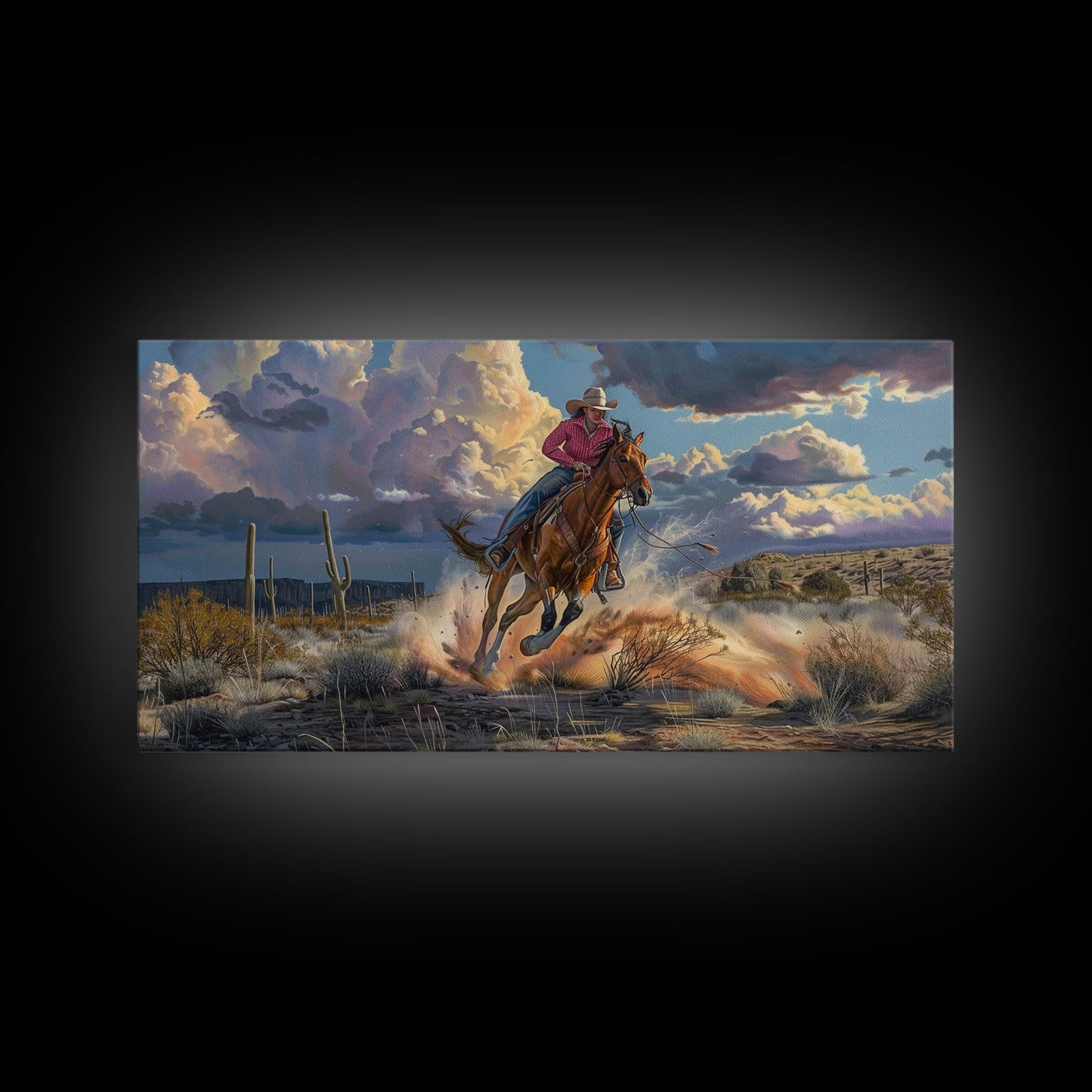 Colorful Desert Landscape with Tree Under Starry Sky, Stunning Framed Canvas Print, Living Room Art, Bedroom Decor, Southwestern Wall Art