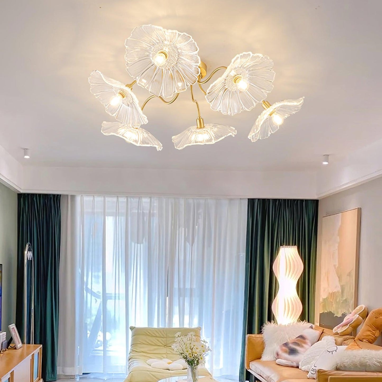 Lotus Leaf Glass Ceiling Lamp