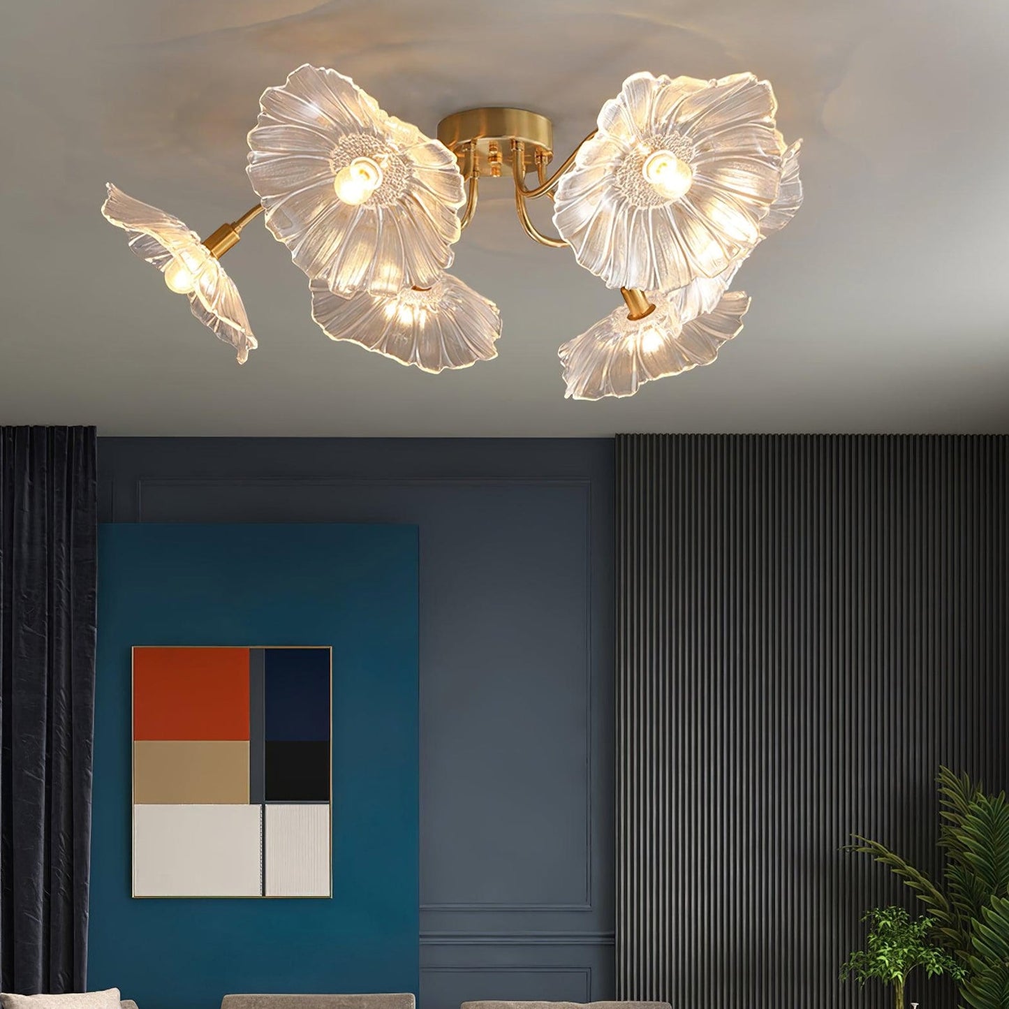 Lotus Leaf Glass Ceiling Lamp