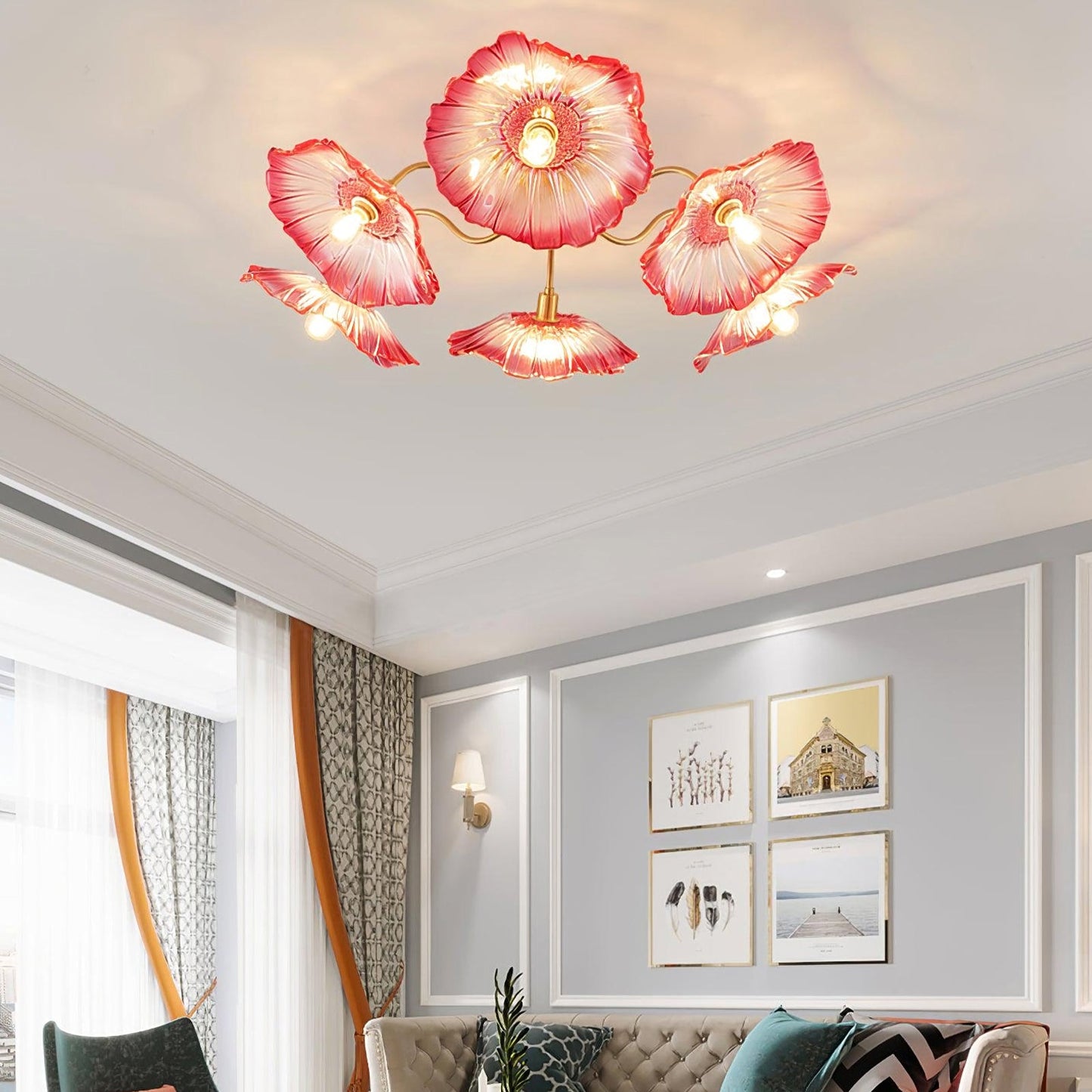 Lotus Leaf Glass Ceiling Lamp