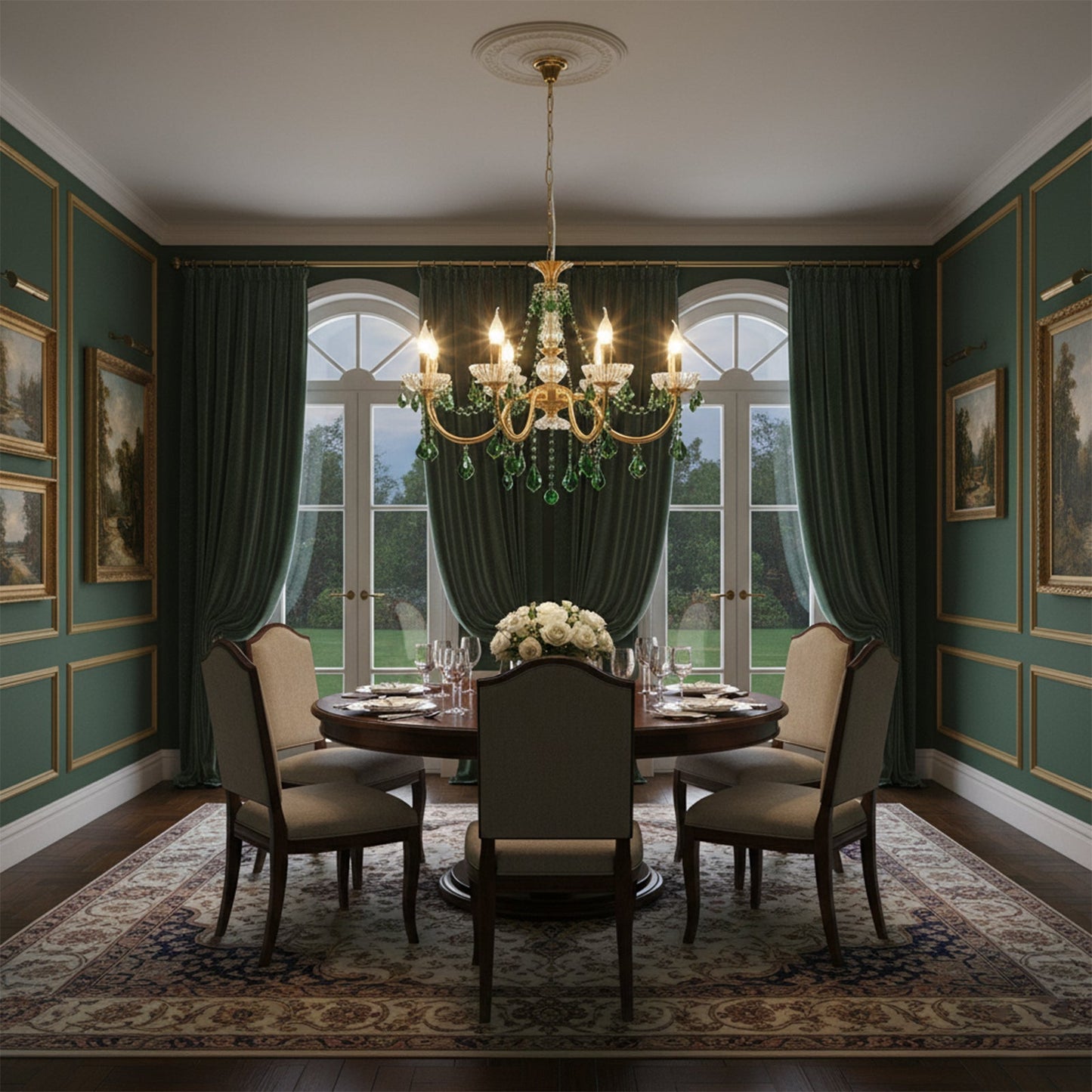 French Retro Green Crystal Chandelier